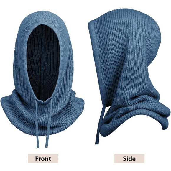 Unisex Peacock Blue Beanie Skull Cap with Drawstring Warm Winter Hats Outdoor - Picture 3 of 7